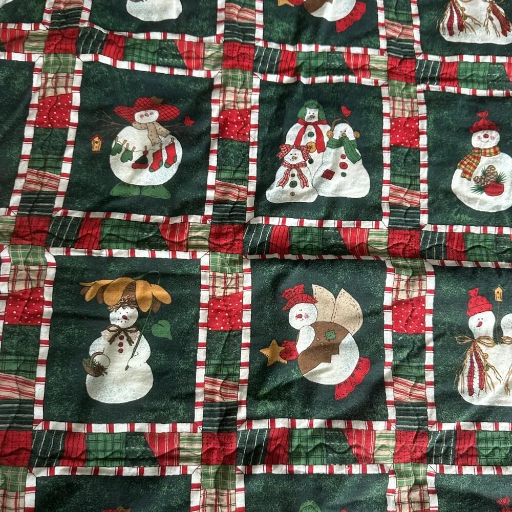 Vintage Handmade Christmas Snowman Appliqué Hanging Quilted Blanket Xmas Holiday